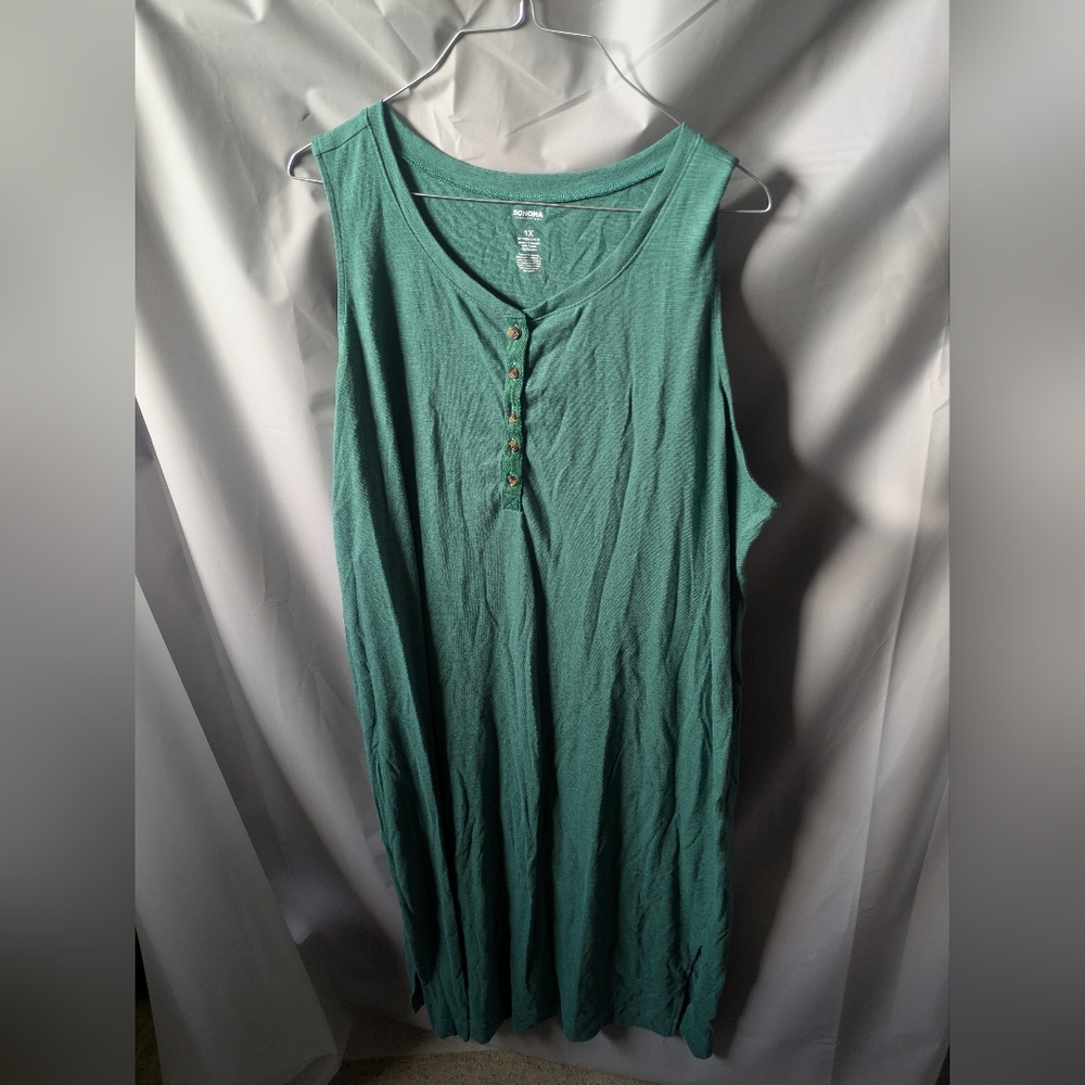 Sonoma Green Sleeveless Maxi Dress Relaxed Buttoned